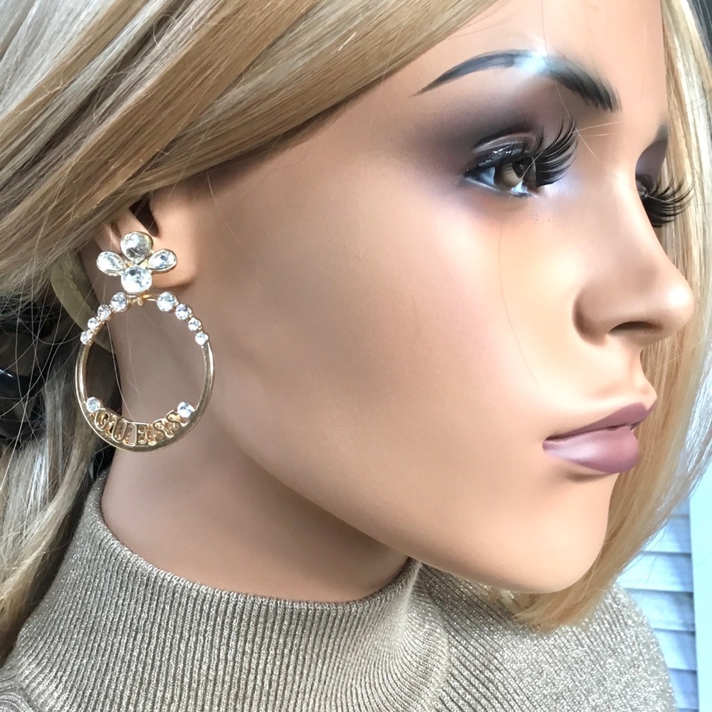 GUESS Bling Gold & Rhinestone Hoop Earrings